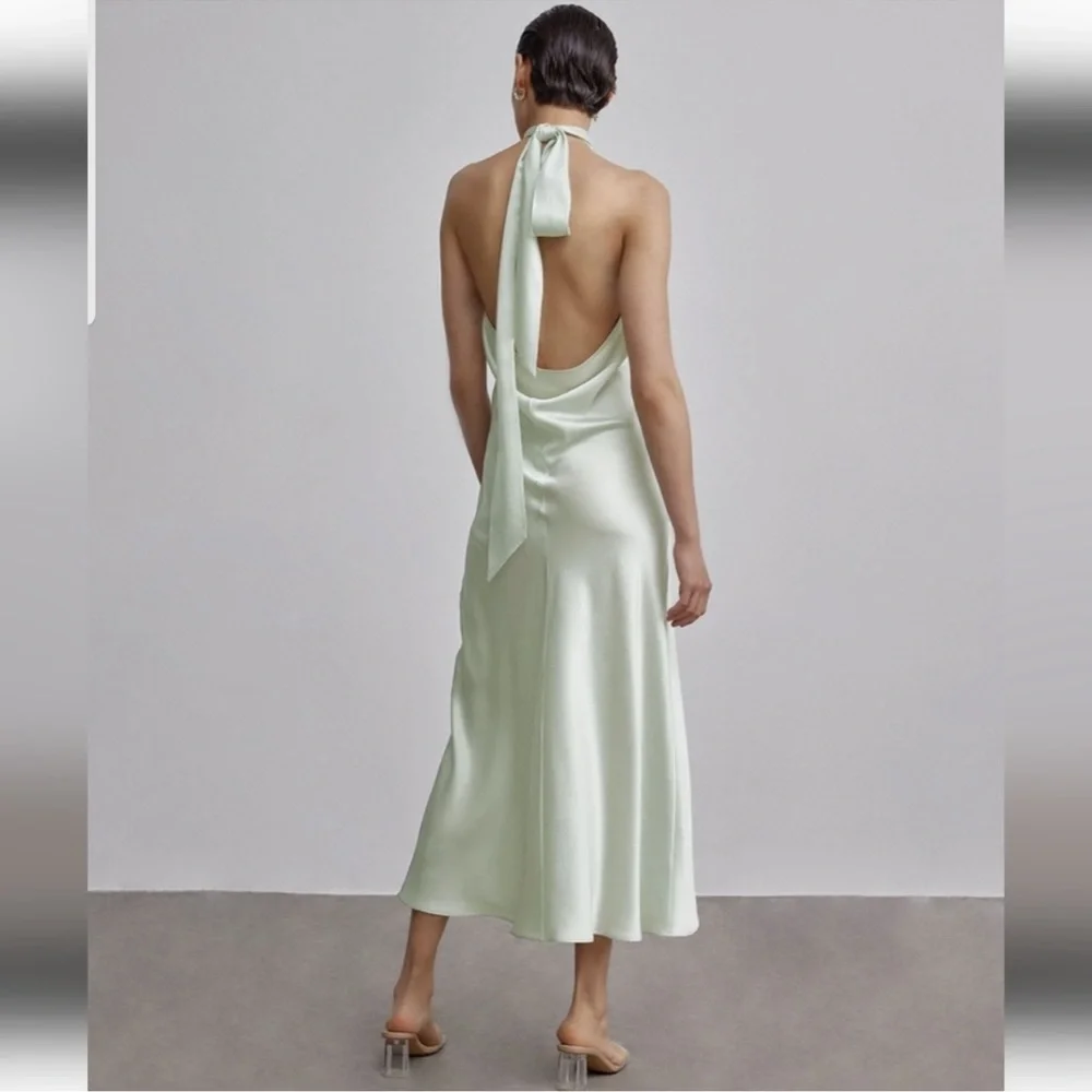 SOLD NWT Silk Maison French Bow Halterneck Silk Maxi Dress - Picture 4 of 9